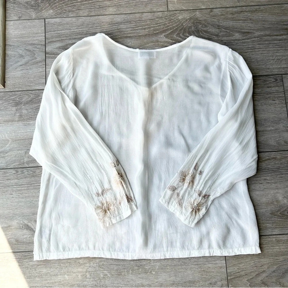 Vintage Raindrops Semi Sheer Embroidered Sequins Blouse - Picture 12 of 14